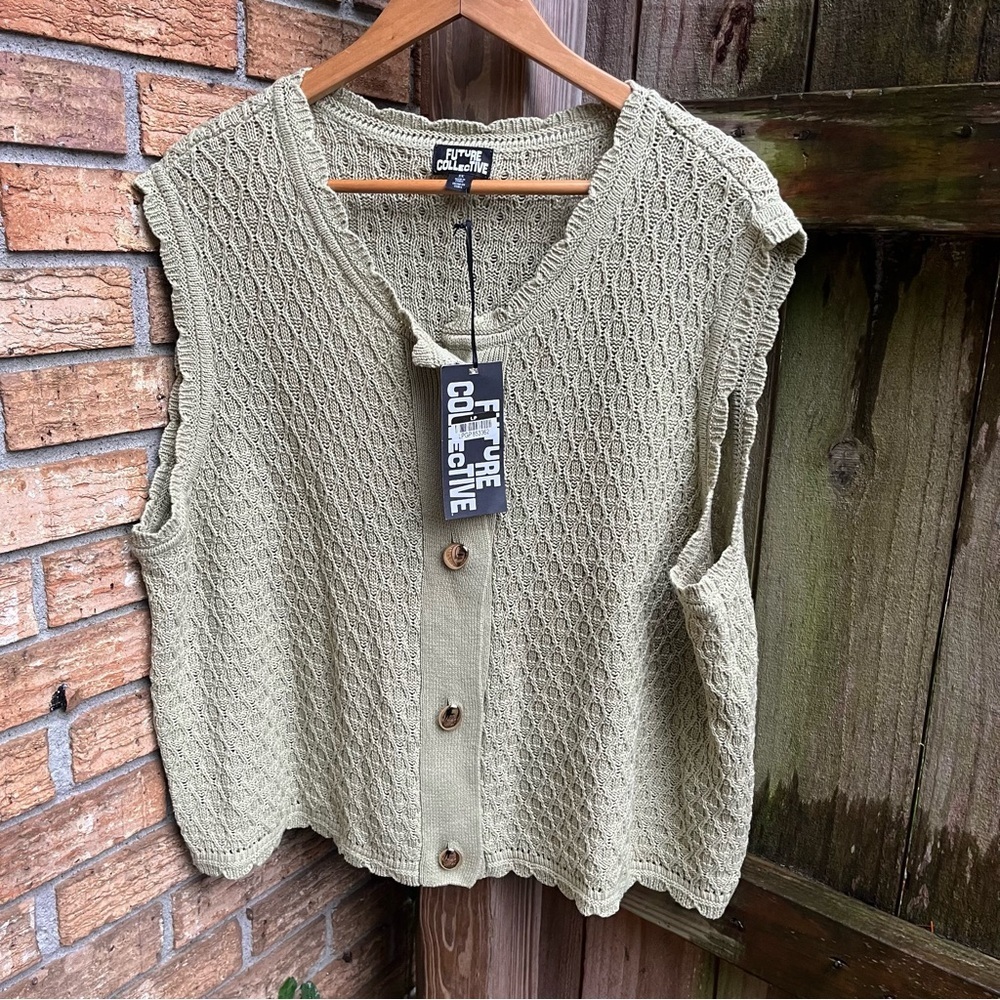 Future Collective Sleeveless Cardigan Vest in Sage Green - Picture 2 of 5